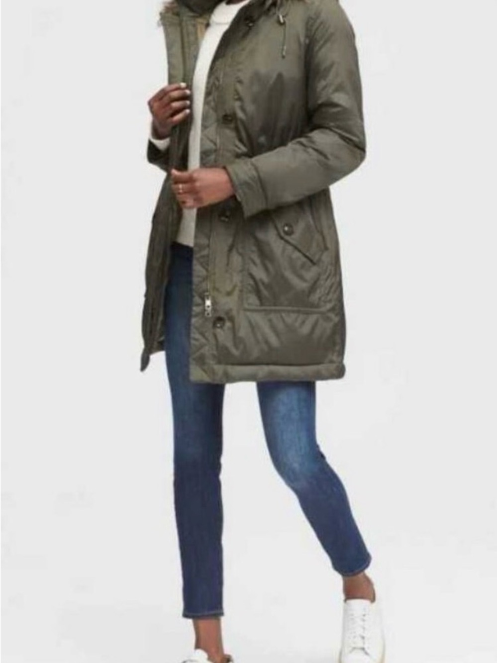 Banana Republic Olive Green Fur trim hood parka NWOT